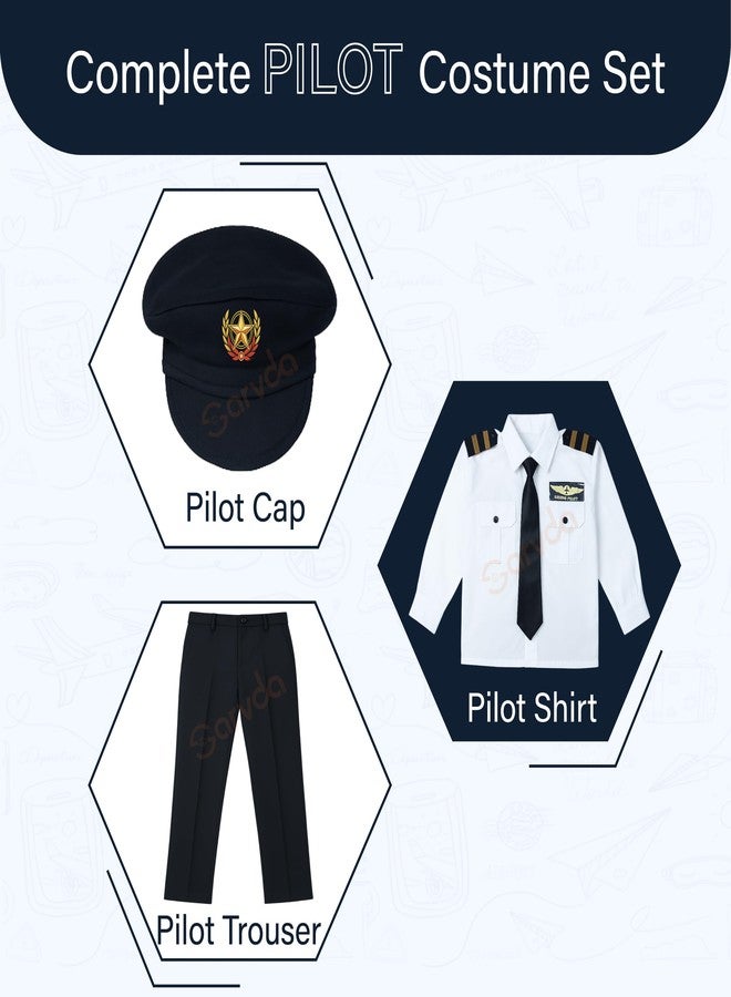 Sarvda Kids Pilot Costume for Boys and Girls- Includes Shirt, Trousers, Tie, and Cap | Fancy Dress Outfit for School Events, Independence Day, Republic Day & Role Play - Image 2